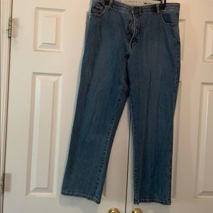 Medium wash straight leg stretch jeans